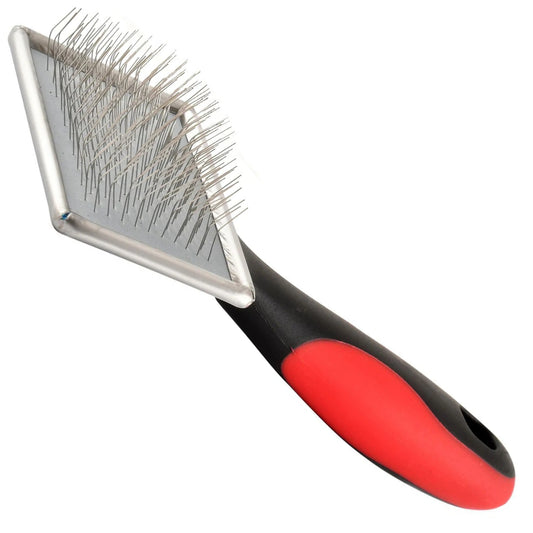 Jeffers Pet Non Slip Slicker Grooming Brush – Soft Flexible Pins, Red & Black Handle. Detangling Grooming Tool for Dogs & Cats w/ Short, Long, Thick & Curly Coats, Easy Storage, Travel Size - Small