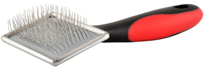 Jeffers Pet Non Slip Slicker Grooming Brush – Soft Flexible Pins, Red & Black Handle. Detangling Grooming Tool for Dogs & Cats w/ Short, Long, Thick & Curly Coats, Easy Storage, Travel Size - Small