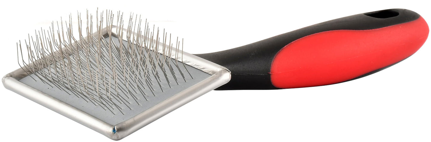 jeffers pet non slip slicker grooming brush – soft flexible pins, red & black handle. detangling grooming tool for dogs & cats w/ short, long, thick & curly coats, easy storage, travel size - small