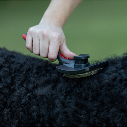 Jeffers Pet Self-Cleaning Slicker Brush for Dogs & Cats – Self Cleaning Button, Removes Tangles & Loose Hair, Non Slip Handle for Easy Grooming, Go To Gift for Pet Owners – Black, Red - Small