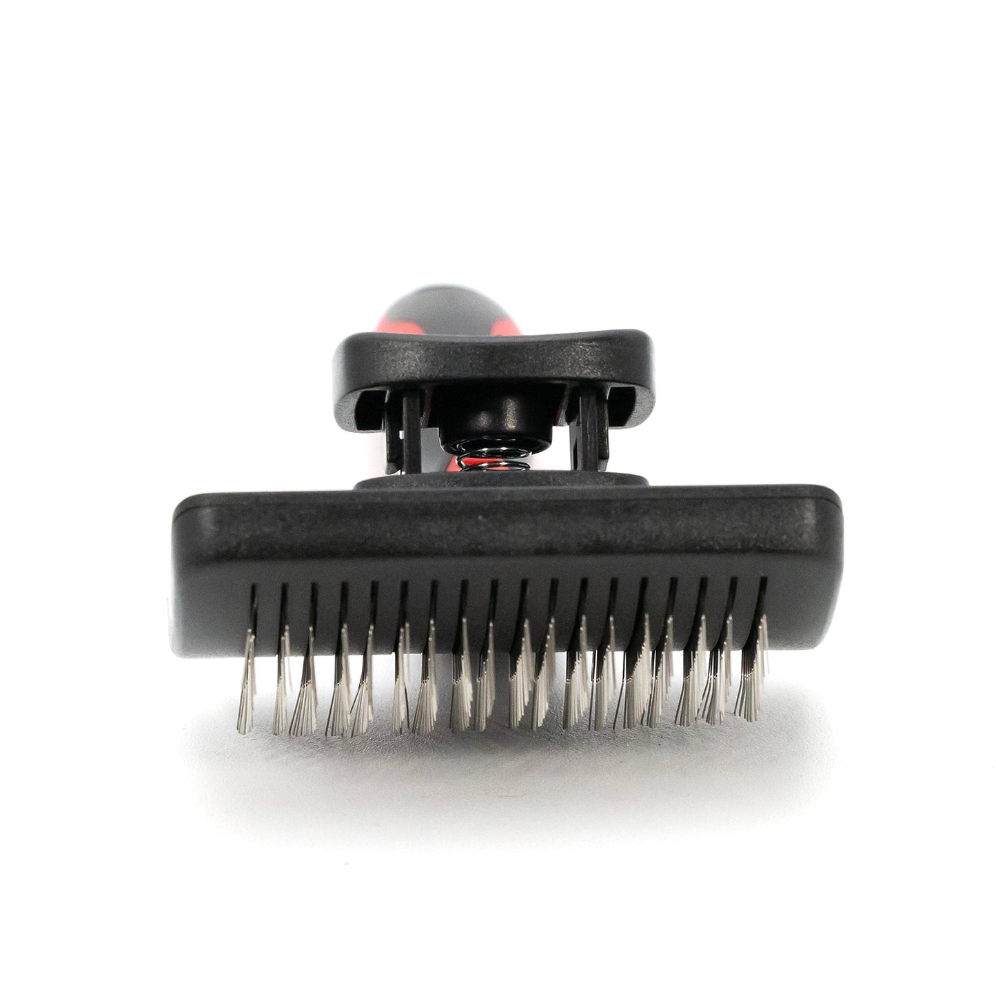 jeffers pet self-cleaning slicker brush for dogs & cats – self cleaning button, removes tangles & loose hair, non slip handle for easy grooming, go to gift for pet owners – black, red - small