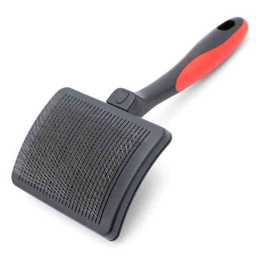 Jeffers Pet Self-Cleaning Slicker Brush for Dogs & Cats – Self Cleaning Button, Removes Tangles & Loose Hair, Non Slip Handle for Easy Grooming, Go To Gift for Pet Owners – Black, Red - Large