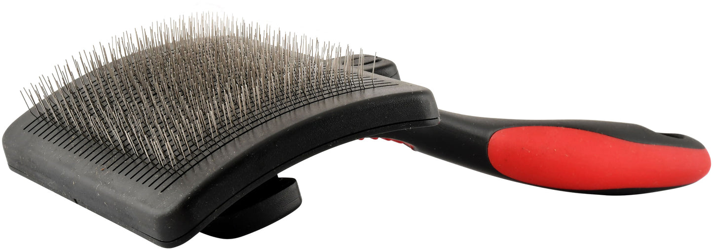 jeffers pet self-cleaning slicker brush for dogs & cats – self cleaning button, removes tangles & loose hair, non slip handle for easy grooming, go to gift for pet owners – black, red - large