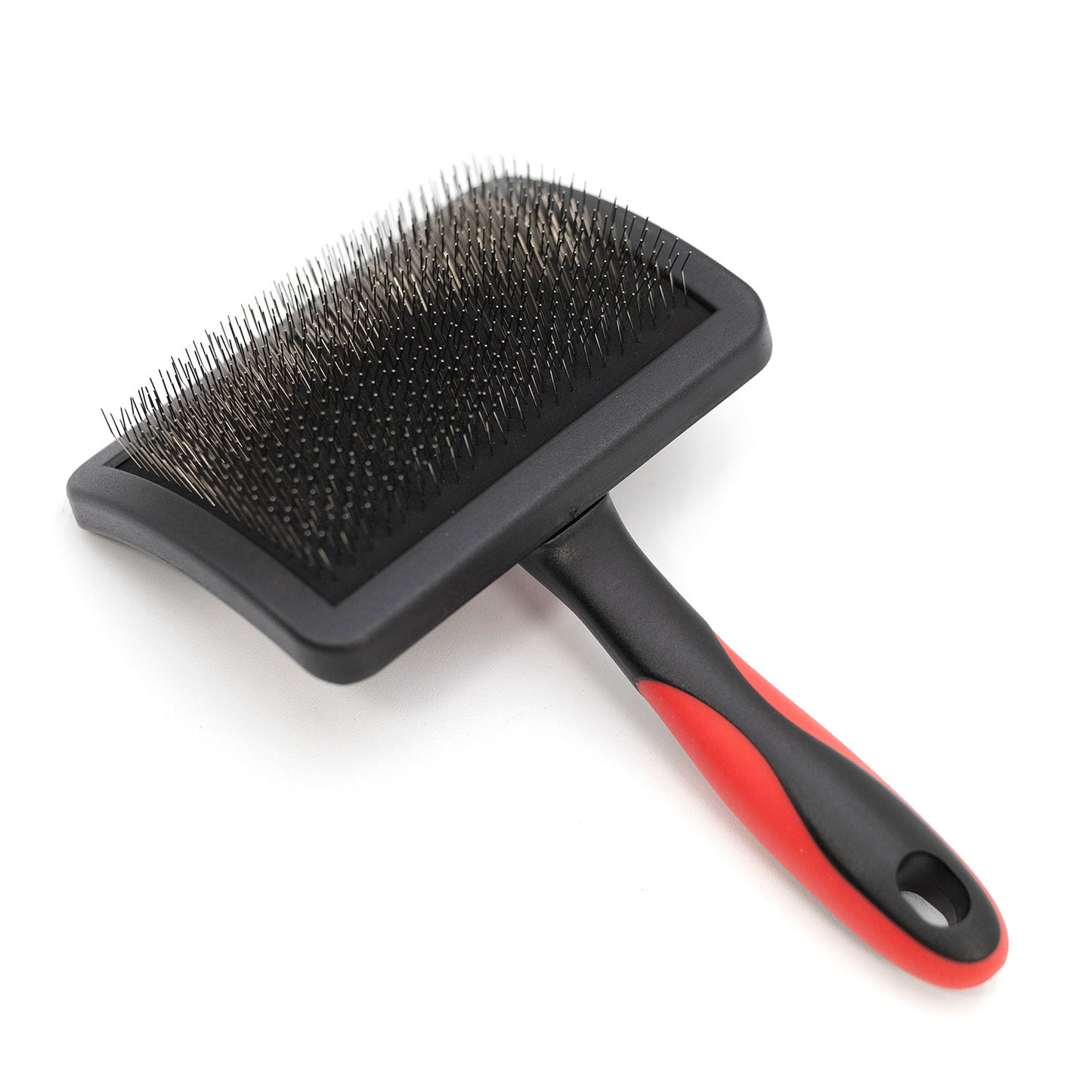 jeffers pet hard pin universal slicker brush for dogs, cats, horses – firm bristles grooming tool, detangling, tangle free coat, mats, shedding, curved head, travel friendly, easy storage - large