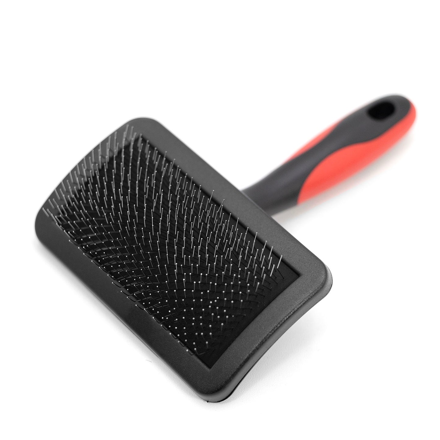 jeffers pet hard pin universal slicker brush for dogs, cats, horses – firm bristles grooming tool, detangling, tangle free coat, mats, shedding, curved head, travel friendly, easy storage - medium