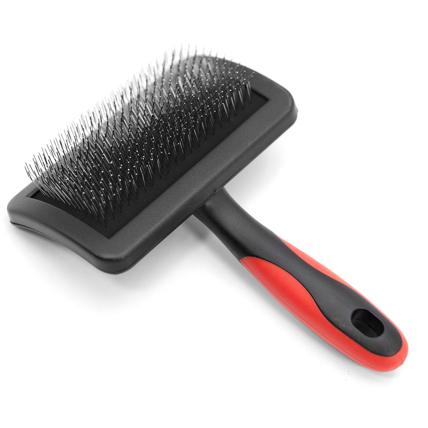 jeffers pet hard pin universal slicker brush for dogs, cats, horses – firm bristles grooming tool, detangling, tangle free coat, mats, shedding, curved head, travel friendly, easy storage - medium