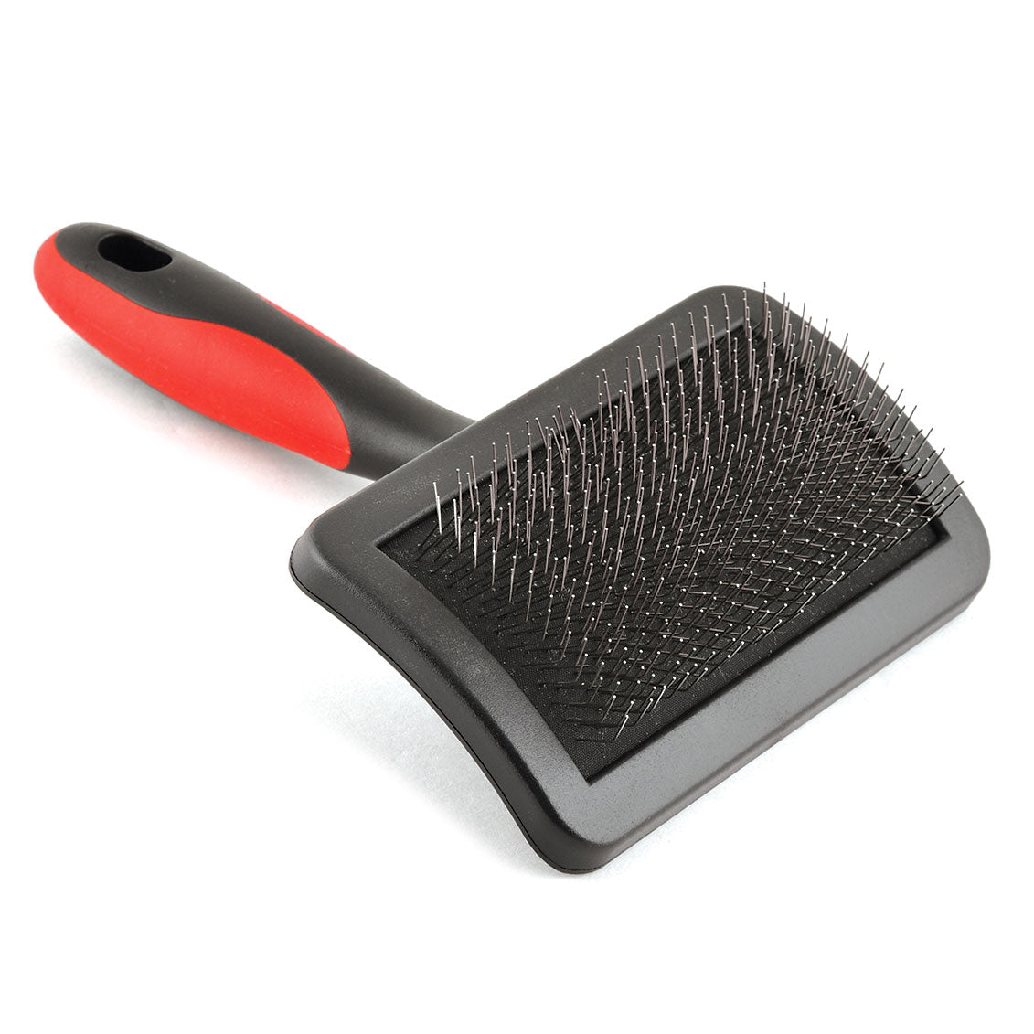 jeffers pet hard pin universal slicker brush for dogs, cats, horses – firm bristles grooming tool, detangling, tangle free coat, mats, shedding, curved head, travel friendly, easy storage - medium