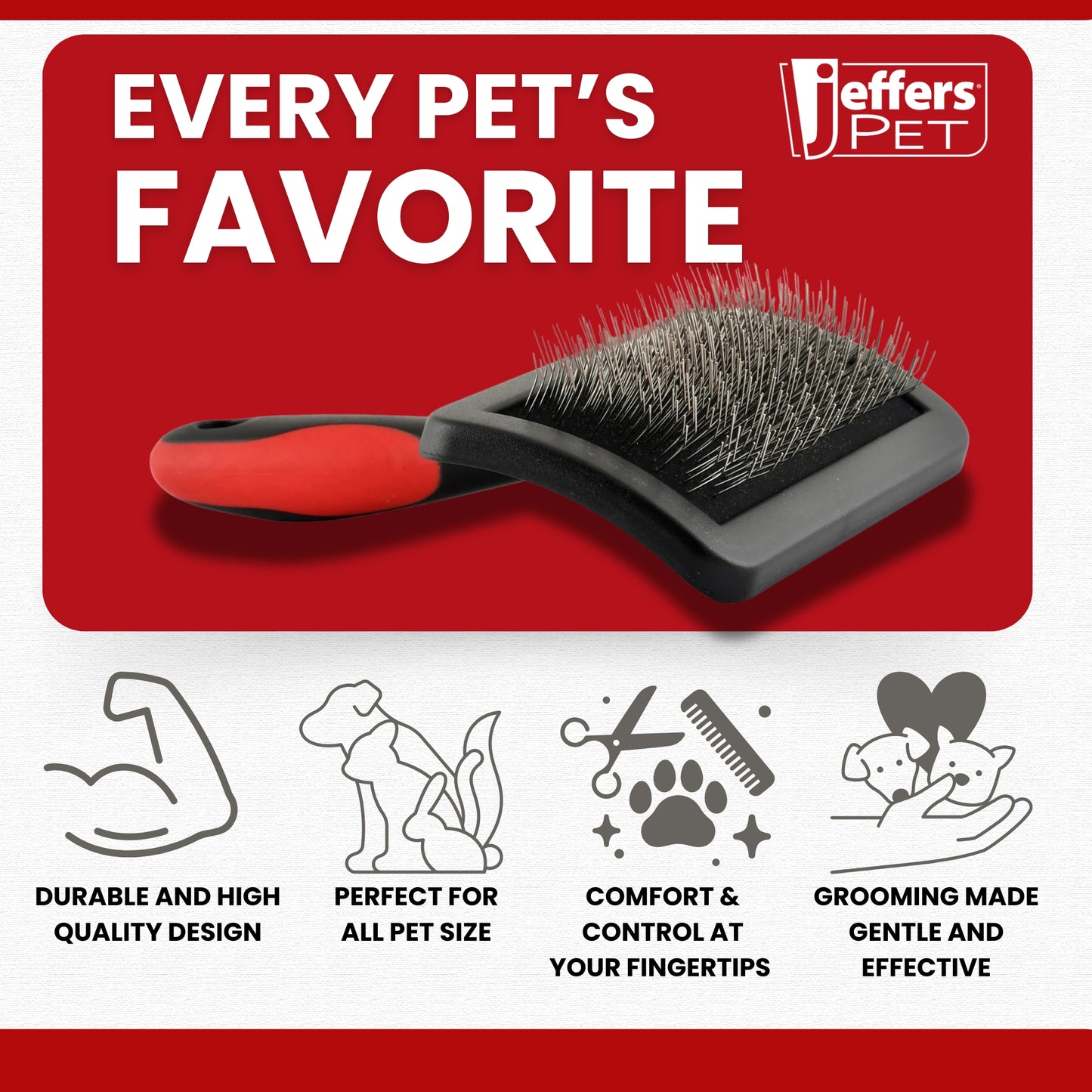 jeffers soft pin universal slicker brush for dogs & cats, grooming brush for sensitive skin, remove mats, loose fur, & dead hair, tangle detangler, safe grooming tool - small 3" x 2"m