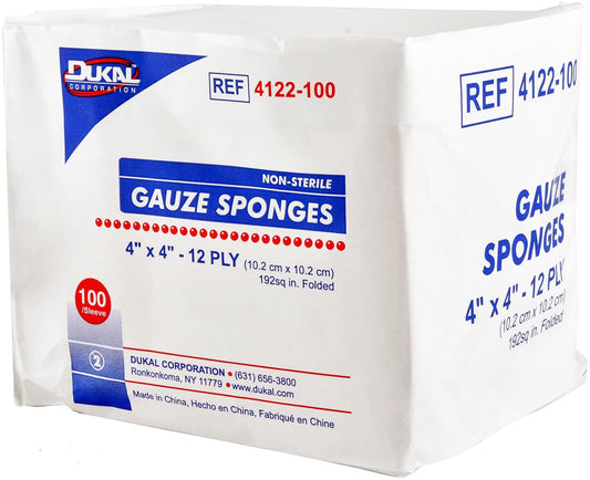 Gauze Non-Sterile, pack 100, 12 ply 4x4