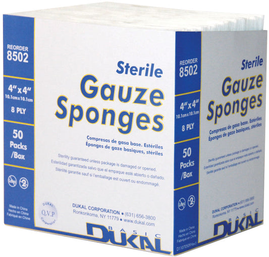 SterileGauze Sponges, pack 50, 8 ply 4x4