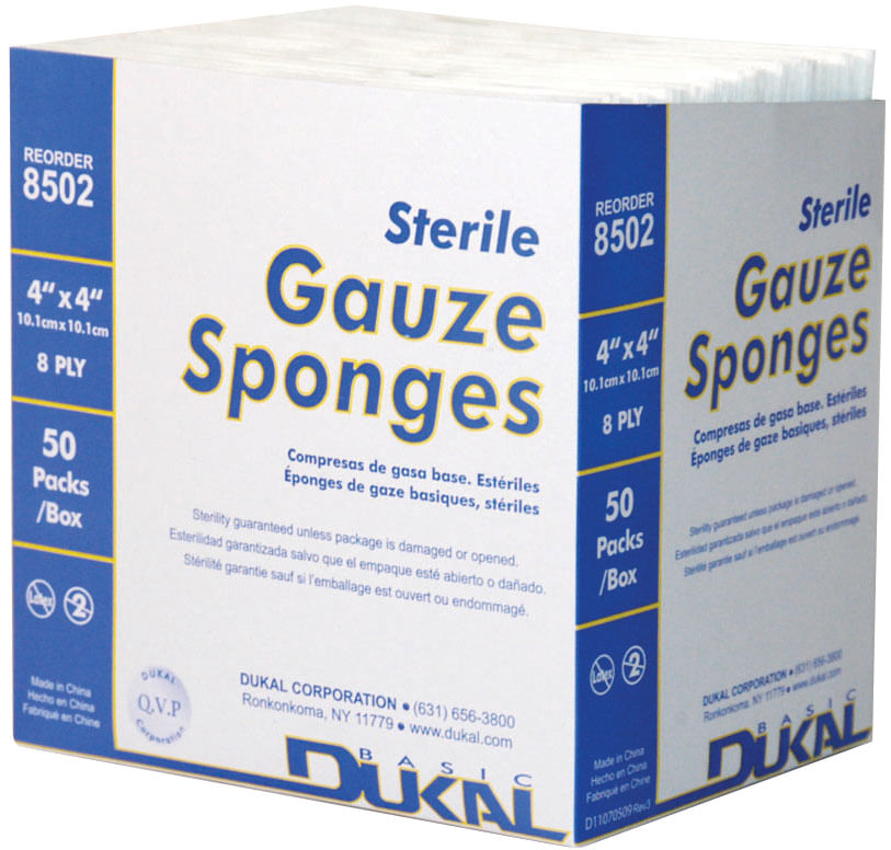 sterilegauze sponges, pack 50, 8 ply 4x4