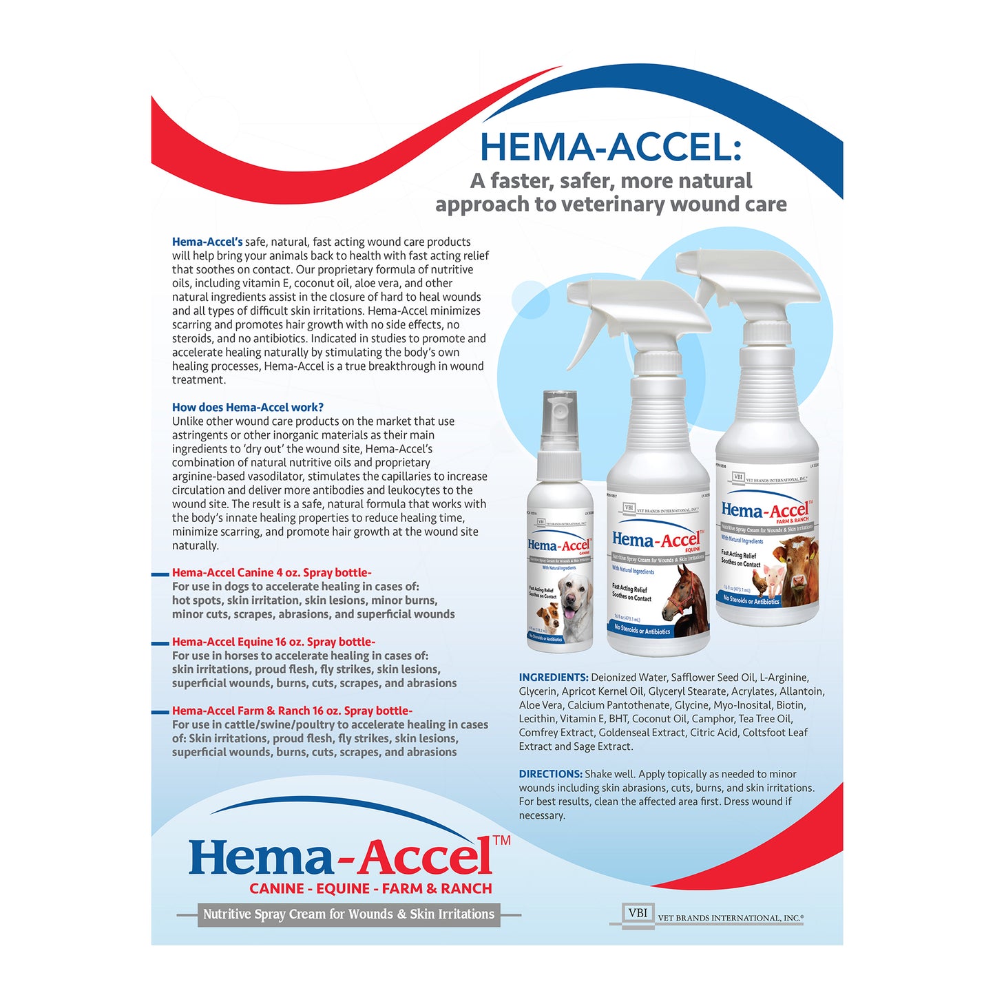 hema-accel equine all natural wound care spray, 16oz