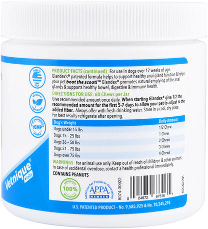 Glandex Soft Chews for Dogs, Peanut Butter, 60 ct