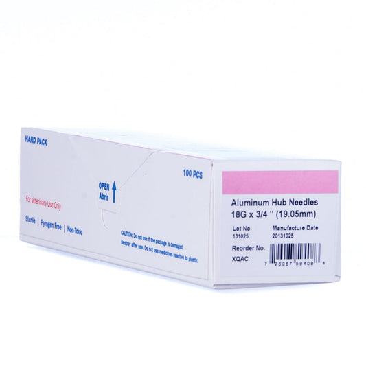 Jeffers Sterile Disposable Needles with Aluminum Hub, 18 ga x 3/4", Pack of 100 Stainless Steel Needles for Luer Lock or Luer Slip Syringes, Veterinary Supply, Livestock, Pet, Cattle & Equine Use