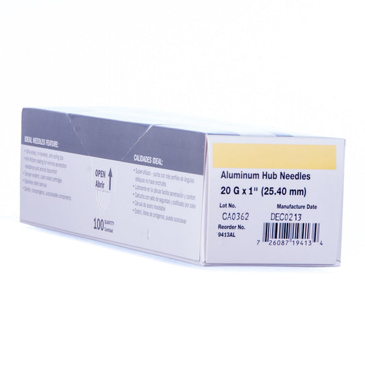 Jeffers Sterile Disposable Needles with Aluminum Hub, 20 ga x 1", Pack of 100 Stainless Steel Needles for Luer Lock or Luer Slip Syringes, Veterinary Supply, Livestock, Pet, Cattle & Equine Use