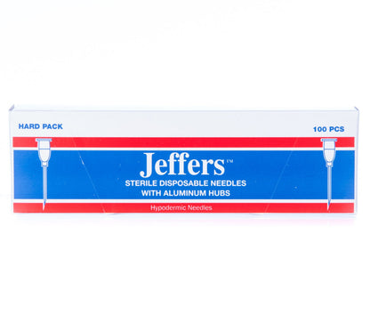 Jeffers Sterile Disposable Needles with Aluminum Hub, 20 ga x 1", Pack of 100 Stainless Steel Needles for Luer Lock or Luer Slip Syringes, Veterinary Supply, Livestock, Pet, Cattle & Equine Use
