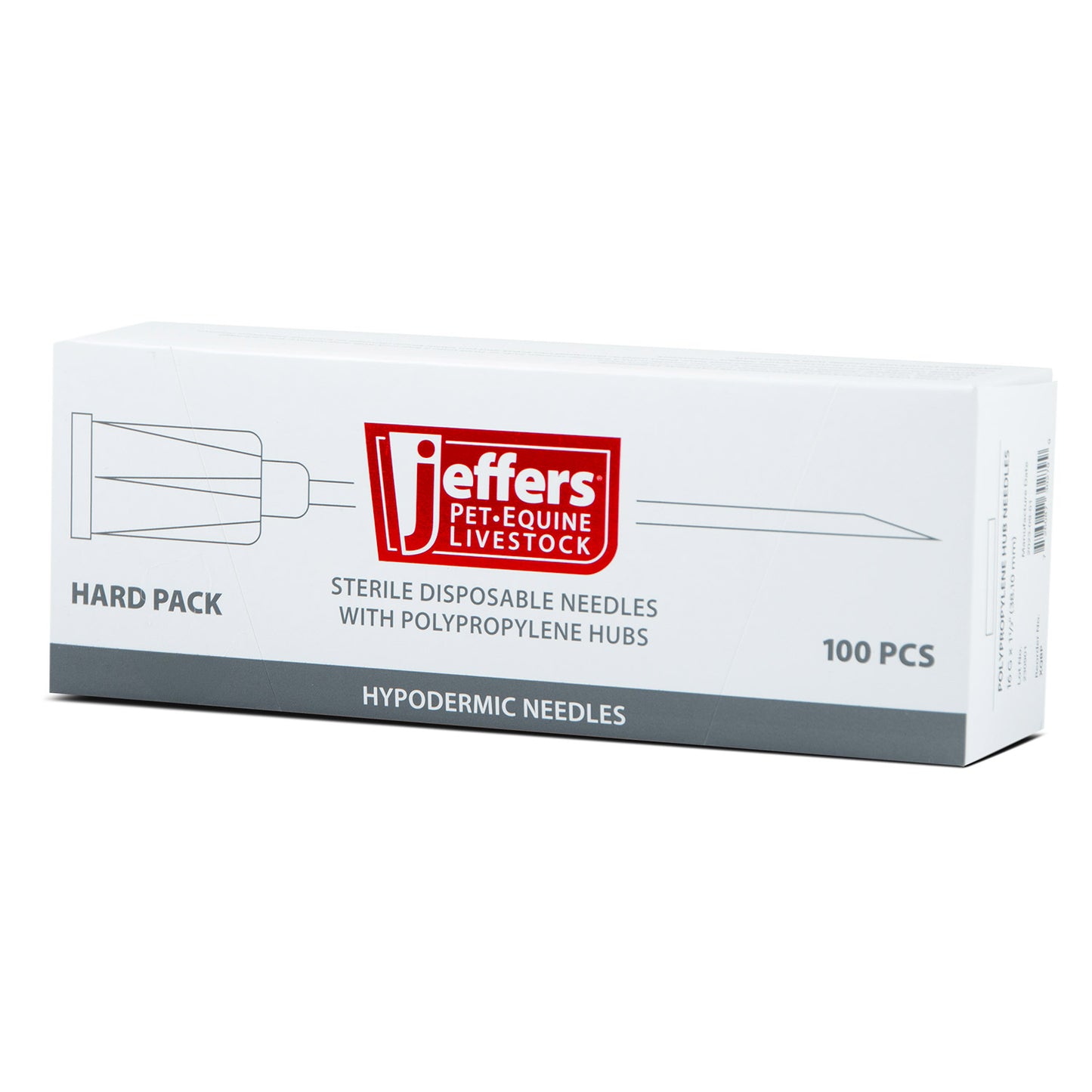 jeffers poly hub veterinary needles 100 pack – sterile hypodermic needles for injections, luer lock & slip syringes – medical lab supplies for cattle, goat, pets, livestock, vet use - 16ga x 1.5"