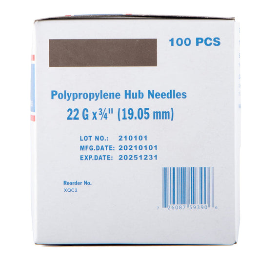 Jeffers Poly Hub Veterinary Needles 100 Pack – Sterile Hypodermic Needles for Injections, Luer Lock & Slip Syringes – Medical Lab Supplies for Cattle, Goat, Pets, Livestock, Vet Use - 22ga x 3/4"