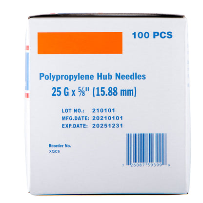 Jeffers Poly Hub Veterinary Needles 100 Pack – Sterile Hypodermic Needles for Injections, Luer Lock & Slip Syringes – Medical Lab Supplies for Cattle, Goat, Pets, Livestock, Vet Use - 25ga x 5/8"