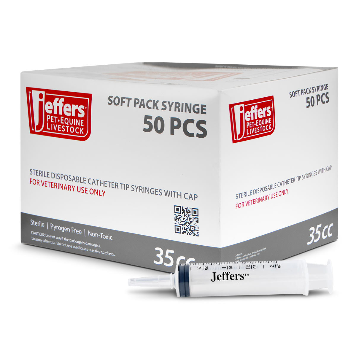 jeffers 5 ml catheter tip syringe soft pack – veterinary feeding & medication syringe for pets, livestock, dogs, cats, – extended tip, easy read ml/.cc & oz markings, safe travel use - box of 50