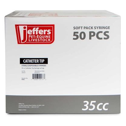 Jeffers 5 mL Catheter Tip Syringe Soft Pack – Veterinary Feeding & Medication Syringe for Pets, Livestock, Dogs, Cats, – Extended Tip, Easy Read mL/.cc & oz Markings, Safe Travel Use - Box of 50