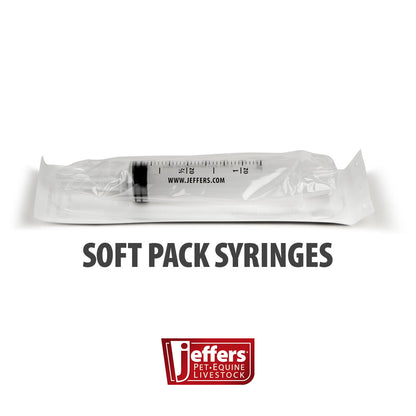Jeffers 5 mL Catheter Tip Syringe Soft Pack – Veterinary Feeding & Medication Syringe for Pets, Livestock, Dogs, Cats, – Extended Tip, Easy Read mL/.cc & oz Markings, Safe Travel Use - Box of 50