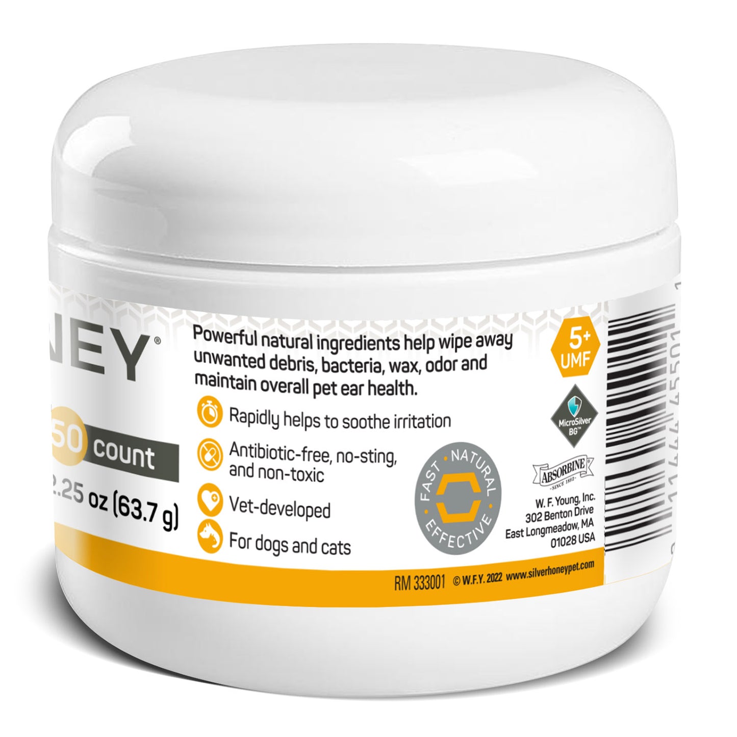silver honey rapid ear care vet strength pet wipes 50ct jar