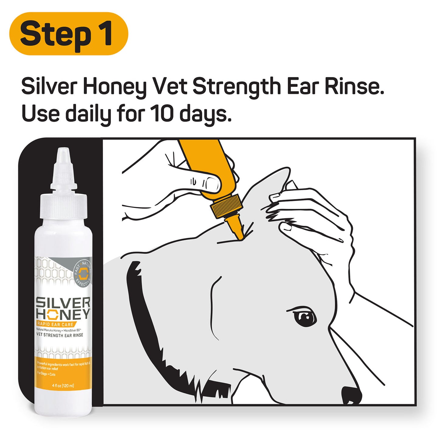 silver honey rapid ear care vet strength ear treatment rinse + concentrated doses