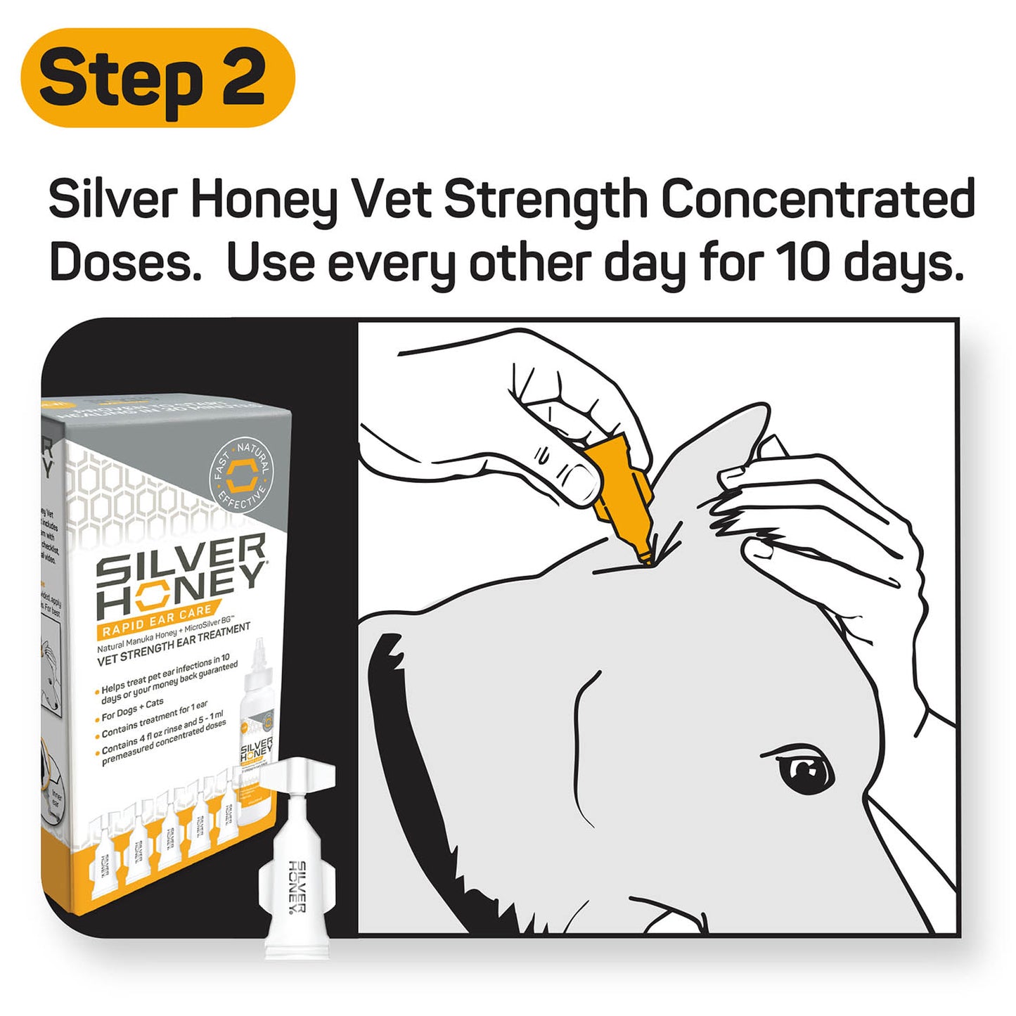 silver honey rapid ear care vet strength ear treatment rinse + concentrated doses